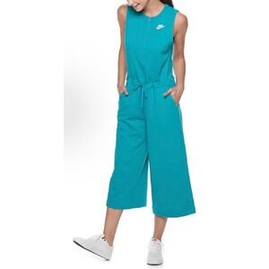Nike Teal Wide Leg Cropped Jumpsuit Quarter Zip Athleisure Women Size Small